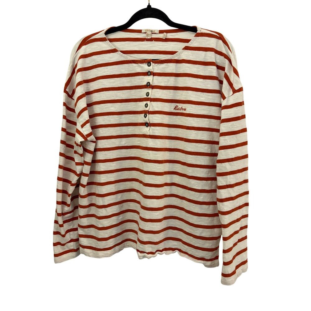 Barbour Henley Pullover Striped Top Shirt Womans 14 Layering Boxy Comfort